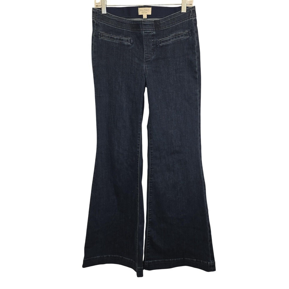 Pilcro Jeans Womens 28 Blue Mid Rise Flare Elastic Waist Stretch Boho Trendy - Picture 8 of 11
